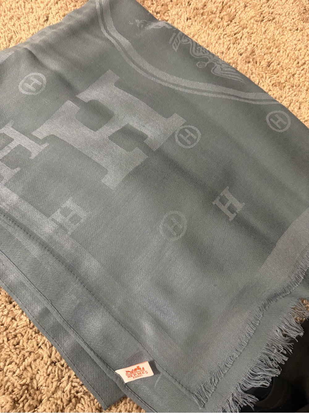 Hermes Slate Gray Monogram Throw Blanket